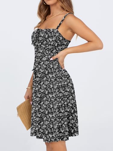 Image of YATHON Summer Mini Corset Sun Dress for Women Short Casual Square Neck Lace Up Floral Beach Vacation Dresses with Pockets