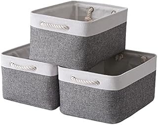 Amazon Brand - Umi Storage Box, Large 3 Pack Fabric Storage Baskets for Shelves for Toy Closet Cloth Decorative Gift with Handles (White & Grey 40×30×21cm)