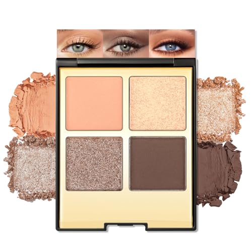 Erinde Lidschatten Palette 4 Farben, Matt & Glitzer Eyeshadow Palette, Waterproof Langanhaltende Lidchattenpalette, Highly Pigmented Augen Make-up Palette