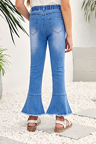 Kids Girls Flared Jeans Mid Waist Bell Denim Bottoms Stretch Fitted Pants 4-15 Years3