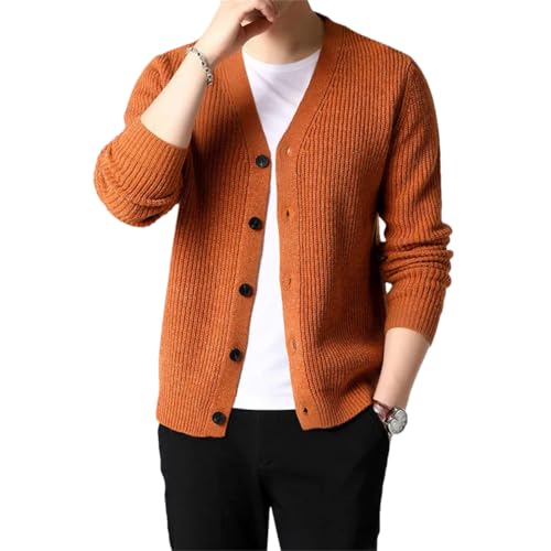 Men Winter Sweater Cardigan Thick Slim Fit Knitwear Warm Casual Cardigan Yellow