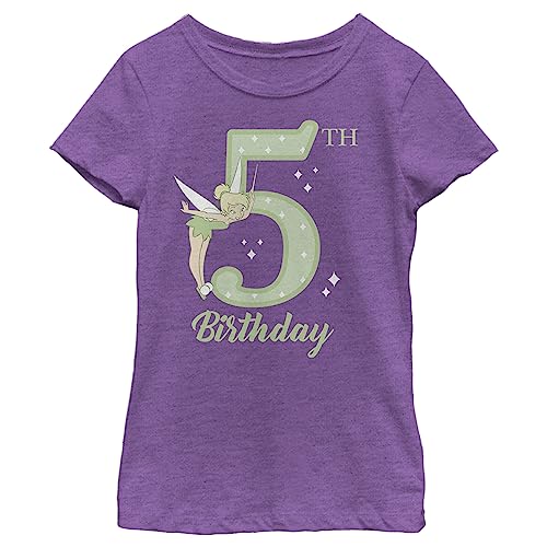 Disney Tinker Bell Tink 5th Birthday Girl's Heather Crew Tee, Purple Berry, Small