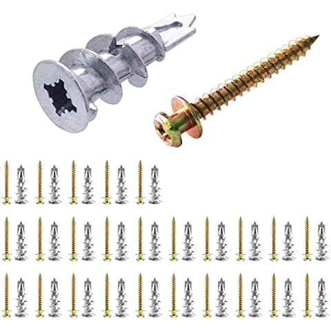 Ansoon Self-Drilling Drywall Zinc Anchors with Screws Kit - 25 Drywall Wall Anchor, 25 Bear Claw Double-Headed Wall Picture Hanging Screws for D-Rings, Sawtooth, Wire and Keyholes Cover