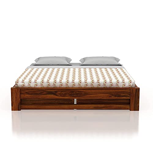 Image of SHRI MINTU'S ART Solid Sheesham Wood King Size Bed Without Storage | Wooden Double Bed Cot Bed for Bedroom Furniture | Palang Double Bed for Hotels | All (Queen, Brown)