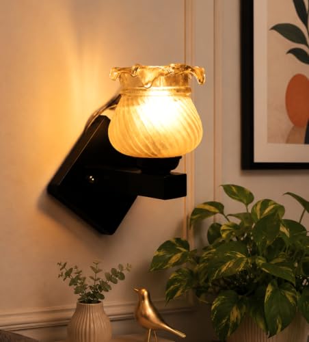Image of Home Decor Wall Lights Glass Lamp Shade with Premium Finish & E27 Bulb Holder for Living Room, Bedroom, Balcony, Kitchen, Cafes | Decorative Night Lamps Fixtures | Elegant Wall Hanging Lights