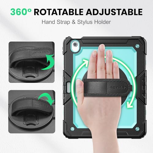 Image of SEYMAC for iPad Air 13 Inch Case M4 / M3 / M2 (2026 /2025 / 2024), Heavy Duty Shockproof Protective Case with Screen Protector, 360 Rotating Stand, Hand /Shoulder Strap and Pen Holder, Light Blue