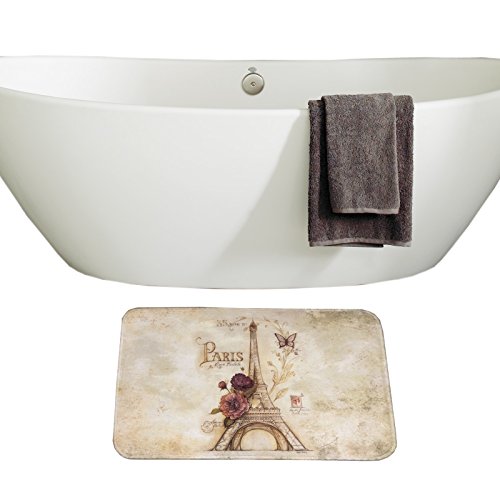 Amagical 16 Piece Vintage Paris Brown Eiffel Tower Shower Curtain Set Bathroom Mat Set Purple Flower Butterfly Bath Mat Contour Mat Toilet Cover And Shower Curtain With 12 Hooks #TOP3