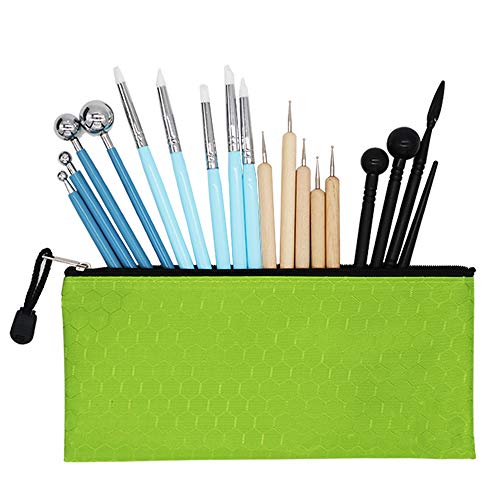 Polymer Clay Tools, BAISDY 19Pcs Modeling Clay Tools, 5pcs Mandala Dotting Tools, 5pcs Dual-Ended Polymer Sculpting Tools, 4pcs Ball Stylus Tools, 4pcs Plastic Pottery Carving Tools, A Carrying Pouch