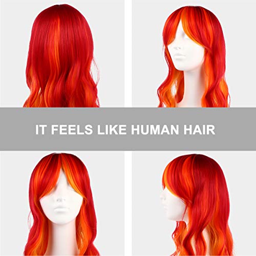 FRCOLOR Perucas Onduladas Coloridas Com Franja Gradiente Perucas de Cabelo Comprido Peruca Sintética