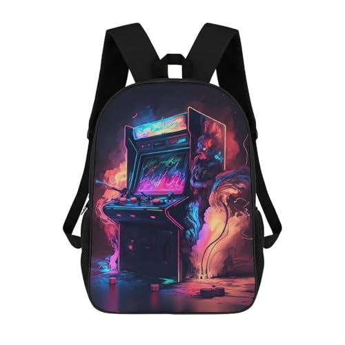 sinyumoney Neon Arcade Machine Fantasy Zaino, Zaino Per Bambini, Borsa Scolastica Per Studenti, Zaino Per Libri, Borsa Scolastica Stampata in 3D Per Ragazzi E Ragazze 17inch