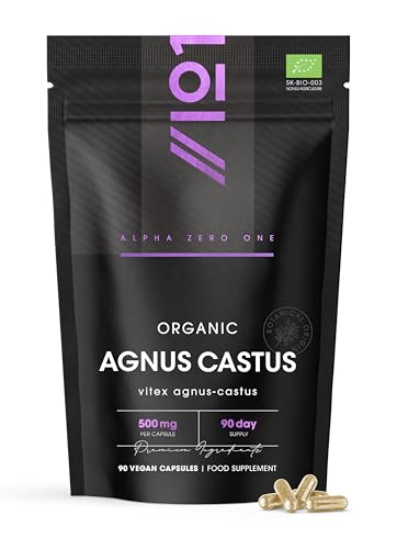 Organic Agnus Castus 500mg 90 Vegan Capsules (3 Months Supply) Resealable and Recyclable Pouch by Alpha01