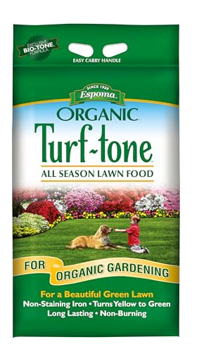 Espoma Turf-Tone All Season Organic Lawn Food with Iron & Exclusive Bio-Tone Formula - Slow Release Long Lasting Feeding for All Lawns - Granular Lawn Fertilizer for All Seasons - Made In USA 14 lbs.