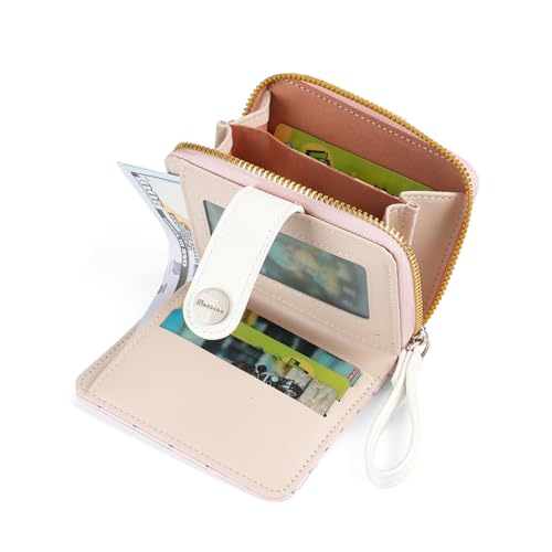 Belsmi Women Compact Small Mini Leather Wallet For Girls With Strap Lady Purse Zipper Bifold Wallets (Blue)4