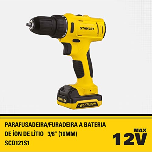 STANLEY Parafusadeira e Furadeira 1.500 RPM a Bateria 12V Ion-Litio 1.5Ah Carregador Bivolt SCD121S1