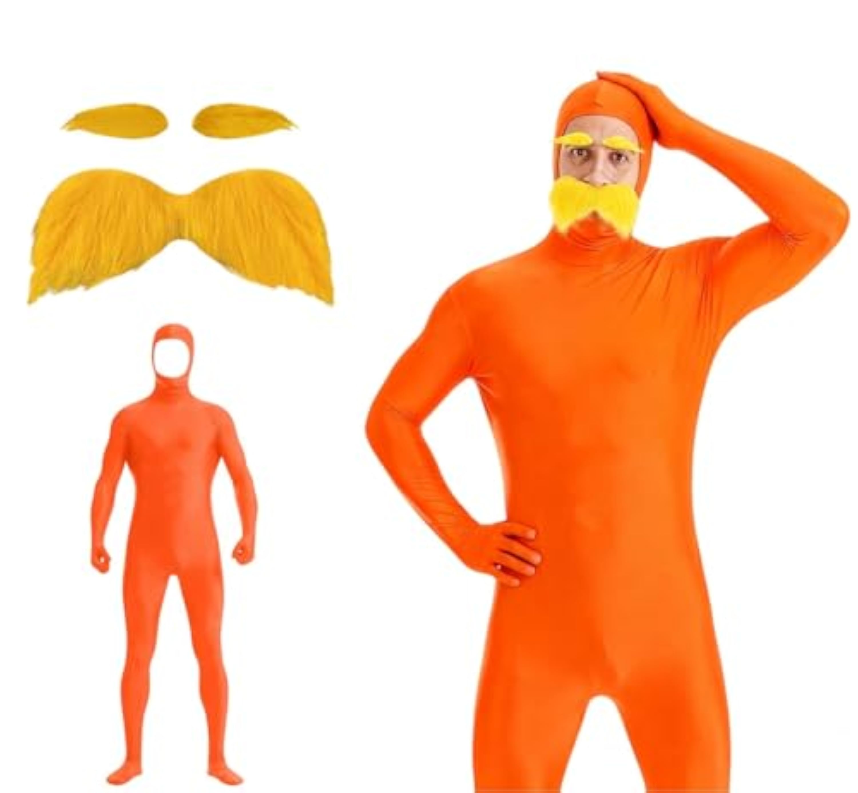 Genérico Disfraz de Lorax y Slenderman para Adultos Traje Unisex Naranja de Cuerpo Entero Carnaval y Navidad