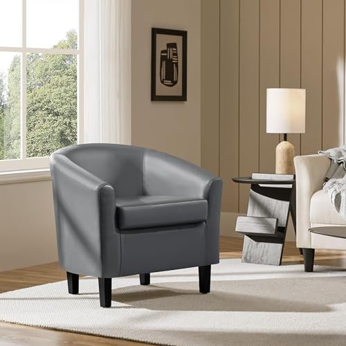 image for Yaheetech PU Leather Barrel Chair, Modern Accent Chair with Wood Sturd