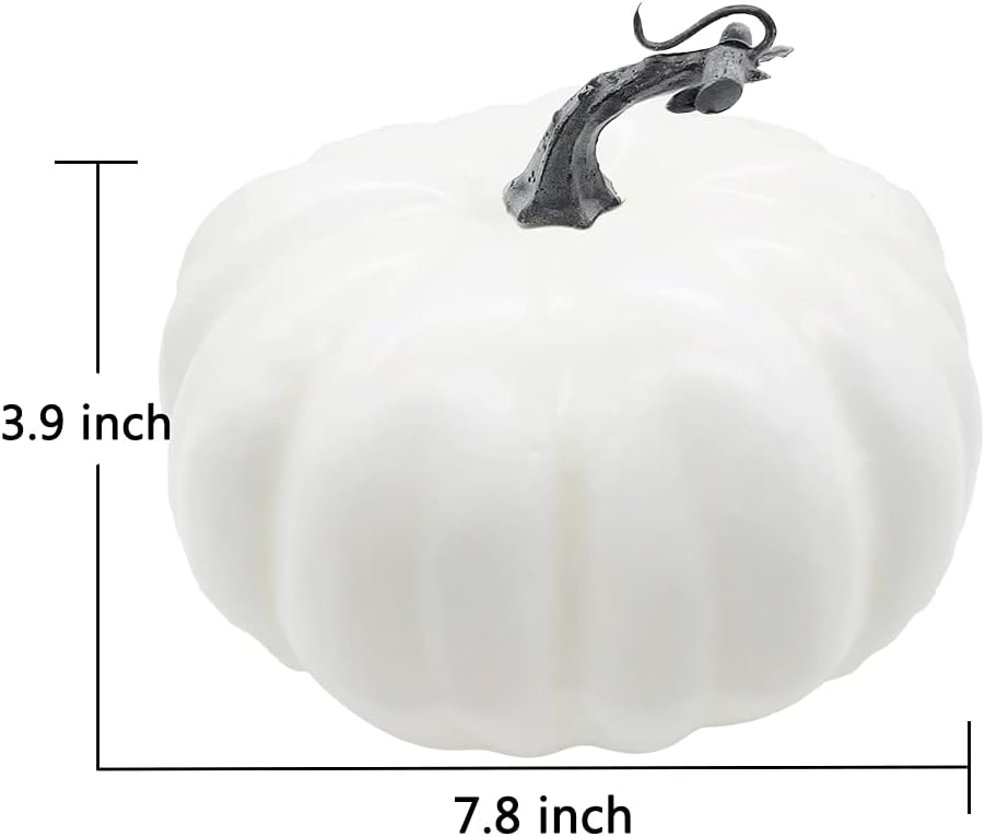 7.8 inch White Artificial Realistic Pumpkin,Fake Fall Harvest Decorative Pumpkin for Halloween,Thanksgiving Party Decor and DIY Crafts