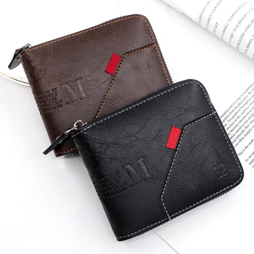 Stylish Men's Short Wallet With Zippers Closure Practical PU Card Holder For Everyday Use And Business3