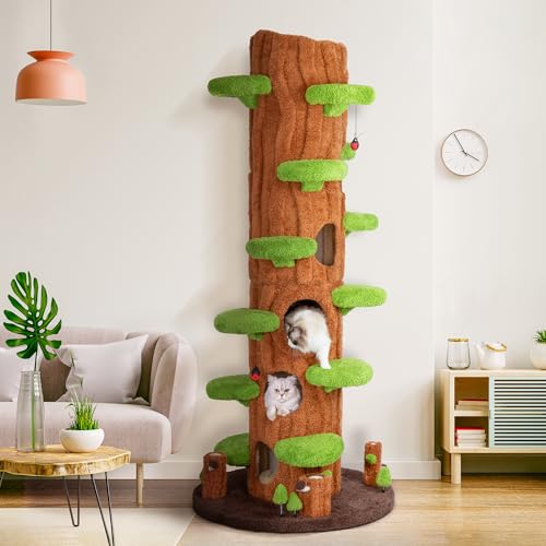 KAMABOKO 90.5 Tall Cat Tree for Indoor Cats Large Cat Tower with Luxury Cat Condo Cat Tree Tower with Soft Cushion Scratching Board Plush Platform Top Perch Green