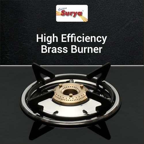 Image of Golden Surya 2 Burner PNG Gas Stove | Toughened Glass Top | Brass Burners | Manual Ignition | ISI Certified | Piped Natural Gas Compatible | 18 Months Warranty
