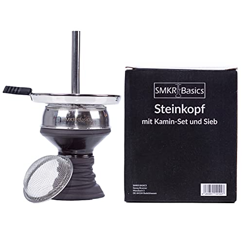 SMKR Basics Shisha Steinkopf Set | Stein Kopf Set Shisha Kamin Sieb und Adapter Topf Wasserpfeife Zubehör (Schwarz)