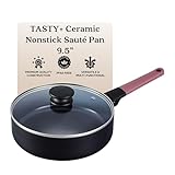 Brabantia Tasty+ 9.5” Nonstick Ceramic Sauté Pan with Lid – PFAS/PFOA/PTFE Free, 2.5 Qt Deep Skillet for Healthy Cooking, Stay-Cool Handle, All Stovetop Safe