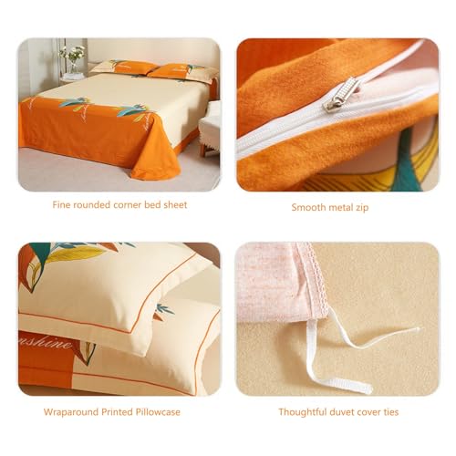 Housse de couette parure de lit en coton motif jardin botanique orange