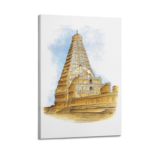 Poster temple indonésien stylo lavis pour habiller un mur vide avec élégance