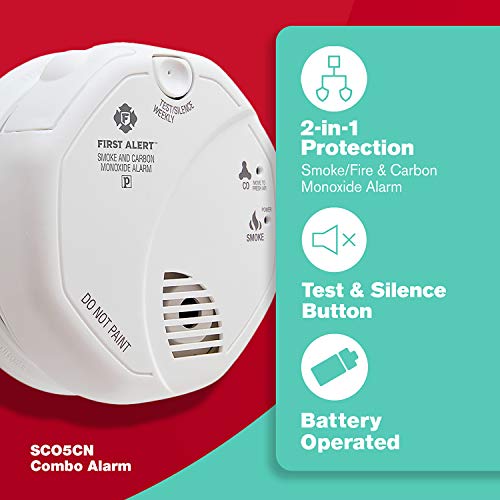 FIRST ALERT SCO5CN Battery Operated Combination Carbon Monoxide and Smoke Alarm, Pack of 2 | Home1 Standard Home Fire Extinguisher