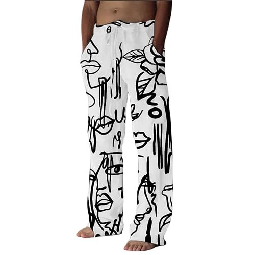 YIBIMOTTO Casual Loose Pant for Men Drawstring Elastic Waist Yoga Long Pant Novelty Summer Beach Straight Trouser Cargo Pant