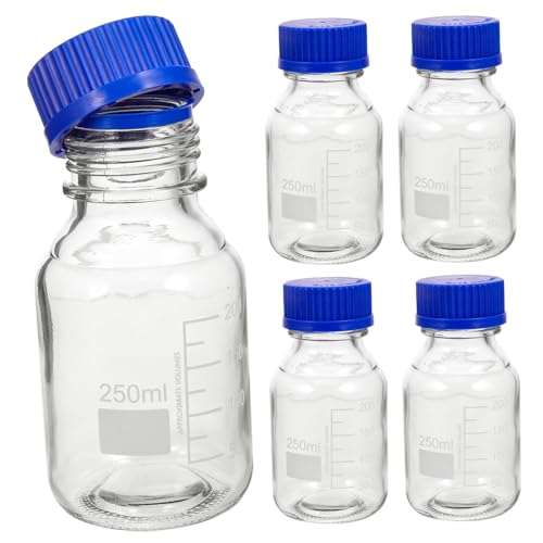 NAMOARLY Blue Screw Cap Graduated Reagent Bottles 4 Pack Glass Storage Bottles Wide Mouth Medicine Bottles for Lab Classroom Home Use