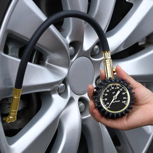 Image of HZEL Car Tire Pressure Gauge (0-100 PSI), Vehicle Air Pressure Gauge Accurate with Large Dial, Automotive Exterior Tyre Stress Gauging Accessories, Universal for Motorcycle Sedan Truck (Gold)