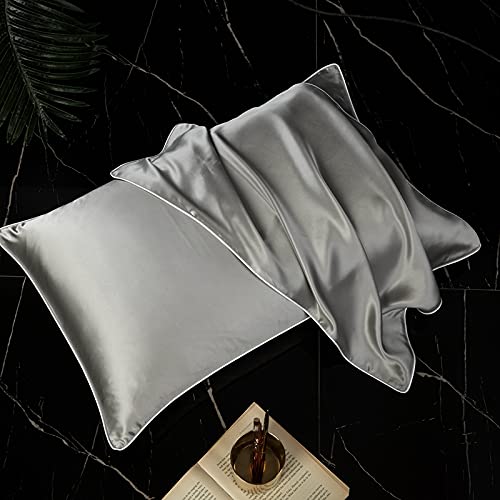 100% Mulberry Silk 19 Momme Charmeuse Silk Pillowcase With Silky Satin underside for Hair and Skinfor Hair and Skin 1pc 50 x 75 cm (Gray) - Image 2
