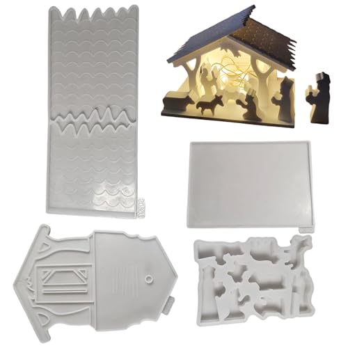 Moule silicone de Noël 4pcs Nativité et maison haute précision - 2