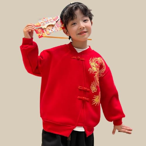 Chinese New Year Children's Dragon Printed Red fleece-lined Thickened Sweat Autumn and Winter Top2