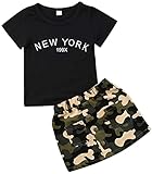 BOEBNOZCV Toddler Baby Girls Camouflage Outfit Black Letter Tops Shirt + Denim Skirt Dress Shorts Summer Two Piece Clothes Set (Camouflage Denim, 6-7 Years)