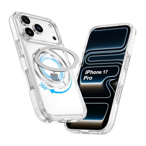 iPhone 17 Pro Case with Stand, 360 Magnetic Ring Stand, Military-Grade Protection [Compatible with MagSafe] Shockproof Case for iPhone 17 Pro Slim Phone Cover with Adjustable Foldable Kickstand, Clear