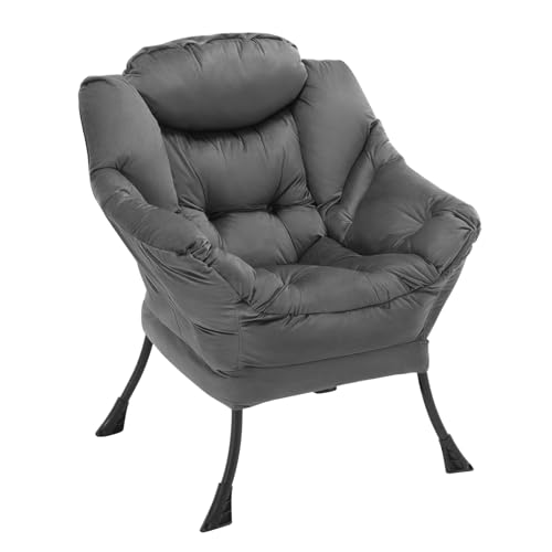 Lestarain Sillon Relax, Butaca de Salon, Sillon Lectura Individual, Sillon Reclinable con Bolsa Lateral, Silla Lounge Terciopelo, Sillón Orejero para Sala, Dormitorio y Despacho, Gris Oscuro