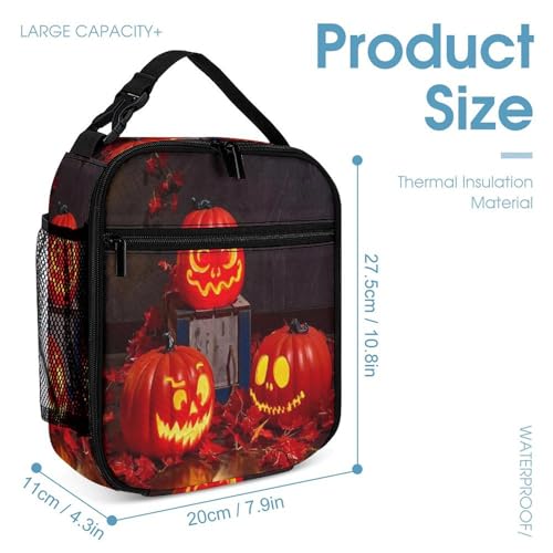 3Pcs Backpack Sets Glowing Halloween Pumpkin Print Travel Daypack 3 in 1 Lightweight Backpack Set with Lunch Bag And Cosmetic Bag4