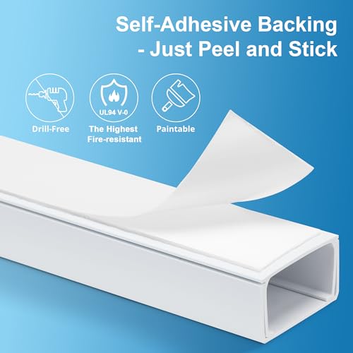 Image of ZhiYo 45 inch Cord Covers for Wires on Wall, White Cord Hider, 1.2 inch W x 0.7 inch H