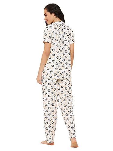 Image of Clovia Women's Cotton Pretty Florals Button Me Up Shirt & Pyjama