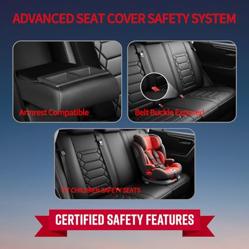 Image of Fit Sierra Car Seat Covers (5 Seats Full Set) Compatible with GMC Sierra 1500 /2500 /3500 2000-2026-Full Coverage Breathable Leather, Airbag Compatible, Waterproof & All-Weather,Black