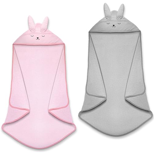 Image of KIDSco. Hooded Towels 2-Pack Ultra Soft Cotton Blend Baby Bath Towels for Newborn, Infant, Boy & Girl Adorable Bunny Ear Hooded Towels, Perfect Newborn Baby Gift