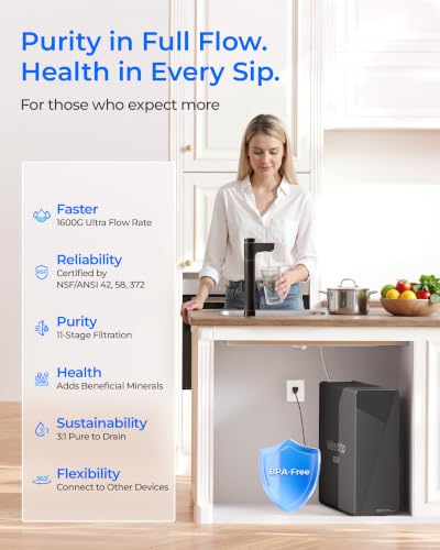 Image of Waterdrop X16-BAQ Alkaline Mineral Reverse Osmosis Water Filter, 1600 GPD | NSF /ANSI 42 & 58 & 372 Certified, 11-Stage Filtration, Under-Sink RO filter, 3:1 Pure to Drain, Smart Bronze Faucet, BPA-Free
