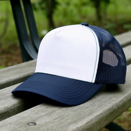 Image of Falari 5-Panel Mesh Baseball Cap, Trucker Hat, Structured Plain Design, Cotton, Adjustable Size