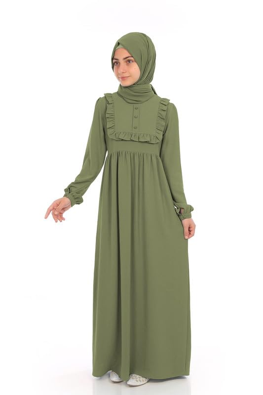 Muslim Closet� Abaya for Young Girls Age Below 14 Years | Kids Abaya with Ruffled Design over chest | Baby Girl Burqa Design (MC-KRFL001)