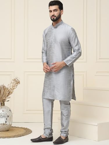 Image of SOJANYA Men's Dupion Silk Solid (Since 1958 Kurta Set & Churidaar Pyjama