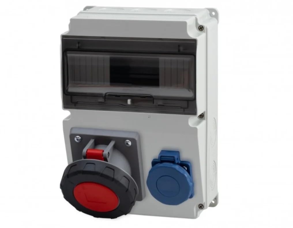 NAKA Stromverteiler Wandverteiler Steckdosen CEE 1x63A 1x230V Baustromverteiler Elektroinstallation 10 Modulen IP65
