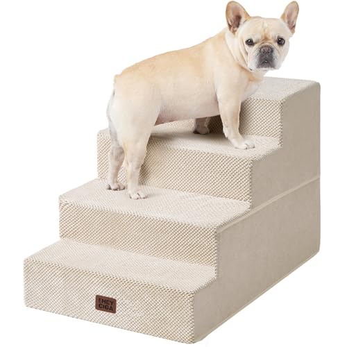 Image of EHEYCIGA Dog Stairs for Bed 20 inch H, 4-Step Extra Wide Dog Steps for High Bed, Pet Steps for Small Dogs and Cats, Non-Slip Balanced Pet Ramp Indoor, Beige