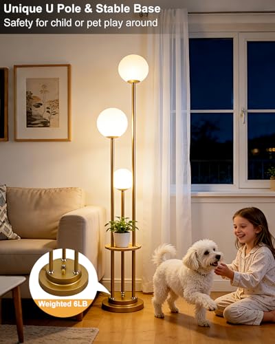 Image of Lightdot Gold Floor Lamp 3-Lights Dimmable Floor Lamps with Tray 3000K Bulbs Included Unique Modern Tall Standing Lamp for Living Room /Bedroom /Sofa Beside /Corner Decor